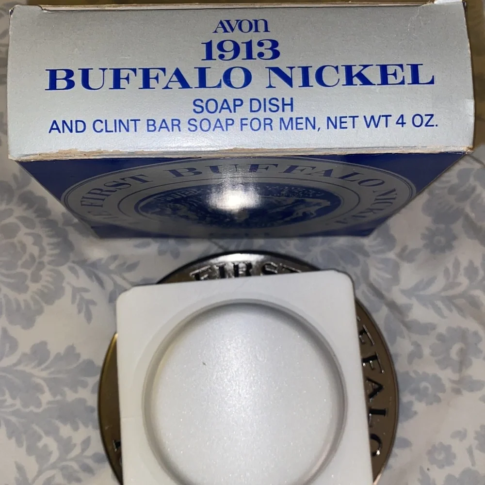 Vintage 1978 Avon The First Buffalo Nickel -Nickel Plated Soap Dish & Soap